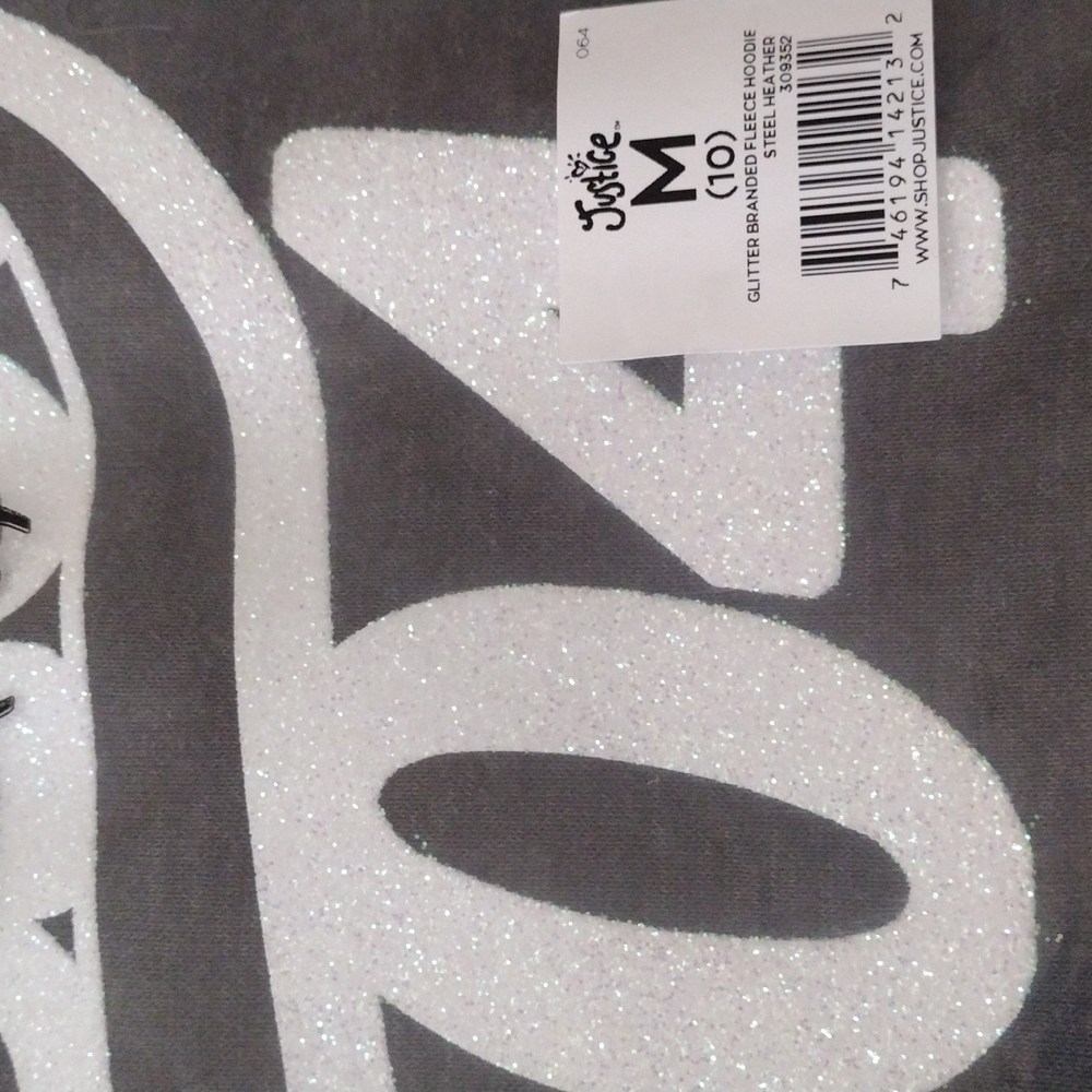 Justice Graphic Hoodie Glitter Branded Fleece. M(10) - Picture 8 of 15